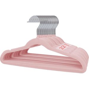 Kinderkleerhangers van fluweel, 35 cm, 32 stuks, kleerhangers met gekerfd design, ultradun, ruimtebesparend, 360 graden draaibare haken, antislip en duurzame kinderhangers voor peuters, roze