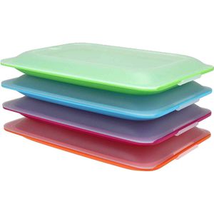 Hoogwaardige belegdozen, 4-delige set, plaatsbesparend, stapelbaar (stapeldozen), dozenset voor broodbeleg, met geïntegreerde serveerschaal Foodcenter vershouddozen voor de koelkast.