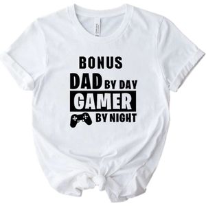Tshirt - Bonus Dad By Day Gamer At Night - Vaderdag - Wit - Maat XL