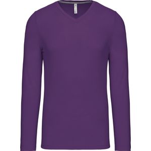 Herenshirt met lange mouwen en V-hals Purple - XL