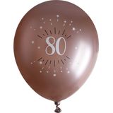 Santex verjaardag leeftijd ballonnen 80 jaar - 6x stuks - rosegoud - 30 cm - Feestartikelen