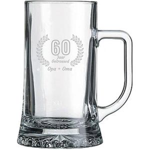 Gegraveerde Bierpul 50cl Opa + Oma 60 jaar getrouwd