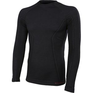 Brubeck | Thermo Ondergoed Heren - Active Wool Shirt met Merino Wol -  Lange Mouw Zwart XL