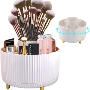 Cosmetica-make-uporganizer, 360 graden draaibare kwastenorganizer, cosmeticabox, cosmetica-opbergdoos, cosmetica-organizer voor dressers, badkamer, slaapkamer (wit)