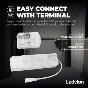 Ledvion LED Panel 120x30, 40W, 6500 Kelvin, 4000 Lumen |100lm/W), inbouwarmatuur voor rasterplafonds, LED driver met snelconnector, 5 jaar garantie, Voor kantoor