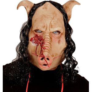 Widmann - Monster & Griezel Kostuum - Masker Walgelijk Slagerij Varken - Beige - Halloween - Verkleedkleding