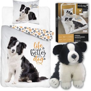 Dekbedovertrek Border Collie- Life Is Better With A Dog- 140x200- Katoen- incl. Pluche Border Collie- Knuffel- 30cm.