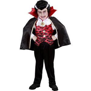 Widmann - Vampier & Dracula Kostuum - Gemeen Bijtende Vleermuis Vampier - Jongen - Rood, Zwart - Maat 110 - Halloween - Verkleedkleding