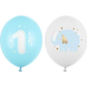 Partydeco - Partydeco ballonnen - 1 jaar pastel blauw (50 stuks)