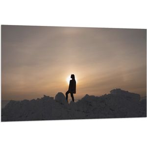 WallClassics - Vlag - Vrouw Poserend op Hoop Sneeuw - 120x80 cm Foto op Polyester Vlag