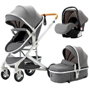 Happyment 3 in 1 Kinderwagen - Buggy - Wandelwagen Baby - Reisbuggy - Reis Buggy - Plooibuggy - Grijs