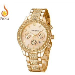 Fiory Horloge C1027 Goud | Geneva | Horloge | Unisex| Strass steentjes | Roestvrijstaal | rond| Goud