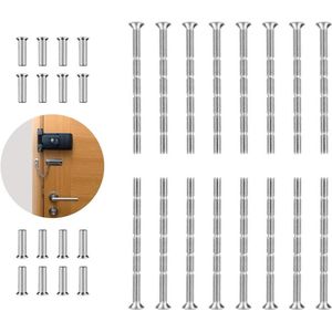 16 sets M4 deurklink schroef verbindingsbouten en mouwen - verstelbare lengteMet deze vernikkelde schroeven bevestig je eenvoudig deurklink rozetten, kasten en laden