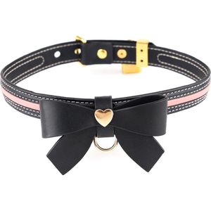 Sevanda - Love Heart Butterfly - Vegan Lederen Collar met Leiband - Zwart/ Roze