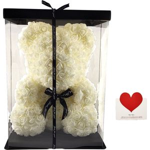 Rozen Beer XL - Teddy Bear Rose - 39 cm - Valentijn - Met Kaartje - Gift Box - Moederdag Cadeau - Roses - Huwelijks - Cadeautje voor vriendin haar moeder - Wit – Qwality