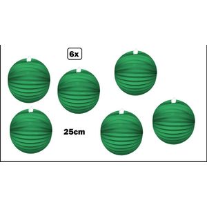 6x Lampion Groen 25cm - festival thema feest verjaardag party papier BBQ strand licht fun