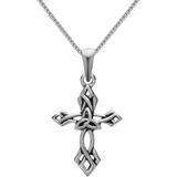 Zilveren ketting dames | Zilveren ketting met hanger, bewerkt kruis met triquetra