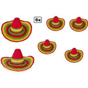 6x Sombrero Fiesta rood/geel/groen - mexico carnaval mexicaan thema party hoed hoofddeksel optocht feest landen