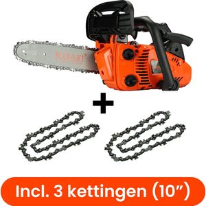 Kibani Kettingzaag Benzine - Incl. 3 Kettingen - 25.4 cc / 1 pk 2-takt Motor - Zwaardlengte 25 cm / 10 inch – Easy-Startsysteem - snoeizaag