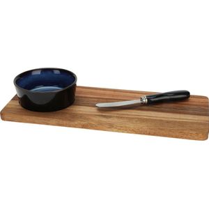 Excellent Houseware Serveerplank/borrelplank hapjes/saus/tapas - keramiek - blauw - incl. mesje