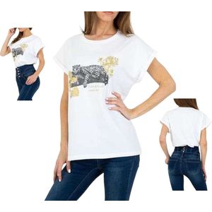 Glo-story t-shirt wit luipaard glitter 3XL