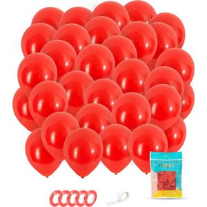 Festivz 50 stuks Rood Ballonnen met Lint – Decoratie – Feestversiering – Rood - Red Latex - Verjaardag - Bruiloft - Feest