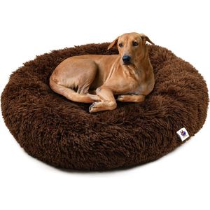 Pet Perfect Fluffy Donut Hondenmand voor Honden - XXL Hondenkussen - Hondenbed 100 CM - Koffie Bruin