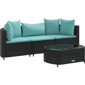 vidaXL 4-delige Loungeset - Poly Rattan - Zwart Loungeset - Tuinmeubels - Lounge Set - PE-rattan - Outdoor Furniture