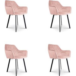 Combi Meubels Eetkamerstoel Bella roze - eetkamerstoelen set van 4 - eetkamerstoelen met armleuning - kuipstoel