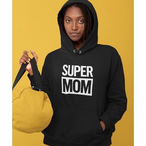 Moederdag Hoodie Super Mom - Kleur Zwart | Maat 4XL | Moederdag Cadeautje Voor Mama's