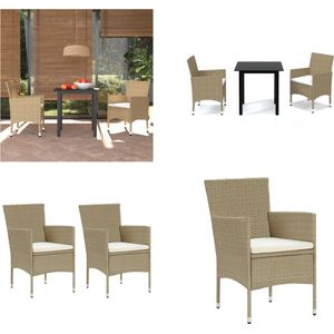 vidaXL 3-delige Tuinset met kussens poly rattan beige - Eethoek - Eethoeken - Eetset - Eetsets