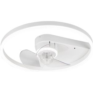 LED Plafondlamp met Ventilator - Plafondventilator - Torna Borkino - 30W - Aanpasbare Kleur - Afstandsbediening - Dimbaar - Rond - Mat Wit - Aluminium