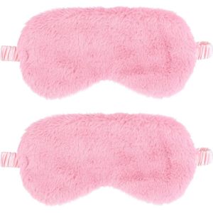 2 stuks pluche oogmasker zachte slapende blinddoek oogbedekking comfortabele harige nepbont slaapmasker satijnen dutje nacht oogmasker voor vrouwen mannen cadeau (roze)