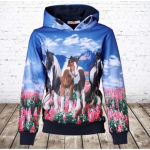 Paarden hoodie kind blauw f44 -s&C-98/104-Hoodie meisjes