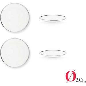 vtwonen Ontbijtborden - Wit - Zilver - Set van 4 - Ø 20cm