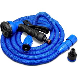Pro - Uitrekbare Waterslang - Verlengbare slang tot 1.7 meter - 7 bewateringspatronen - Kleur: Blauw