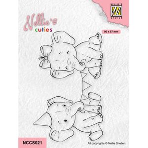 NCCS021 Nellie Snellen Clearstamp - Nellie's Cuties - stempel olifant Happy Birthday - olifantjes verjaardag kind