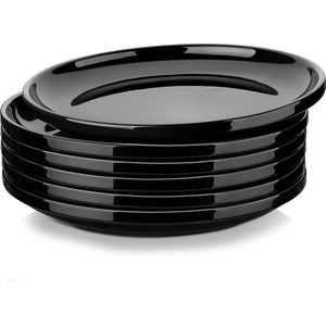 LOVECASA Zwarte borden schotel set voor 6, 25 cm dinerborden set voor salade steak, ronde borden met lippranden, magnetron en vaatwasmachinebestendig