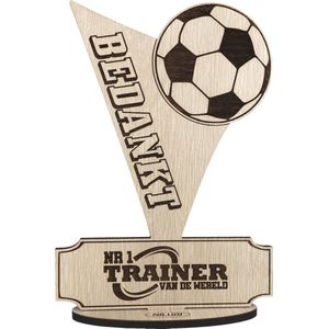 Prijs coach - houten wenskaart - kaart van hout - bedankt - nr 1 trainer van de wereld - voetbal - 17.5 x 25 cm