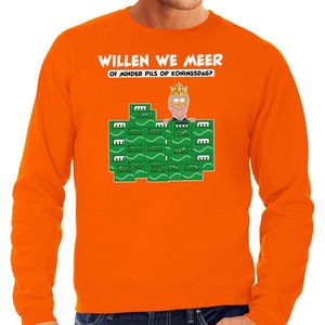 Bellatio Decorations Koningsdag sweater heren - meer of minder - bier/pils - oranje - feestkleding XL