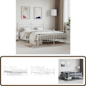 vidaXL Metalen Bedframe 160x200 cm - Wit Metalen Bedframe - Houten Bedframe - Tweepersoons Bed - King Size Bed - Boxspring Bed