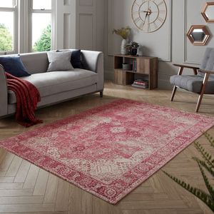 Flycarpets Vintage Vloerkleed - Antique Traditioneel - Laagpolig - Medaillon - Roze - 155x230 cm