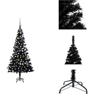 vidaXL Kunstkerstboom - Zwart PVC - Levensecht - 150 cm - Met LED-verlichting - Decoratieve kerstboom