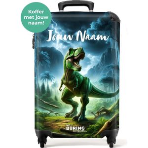 NoBoringSuitcases.com® - Kindertrolley jongen dino - Kinderkoffer jongens met naam - Handbagage koffer lichtgewicht - Reiskoffer met wieltjes - Past binnen 55x40x20 en 55x35x25