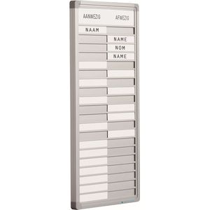 Aanwezigheidsbord 30 personen - RVS - Afwezigheidsbord - Sliders - Presentatiebord - 75x24cm