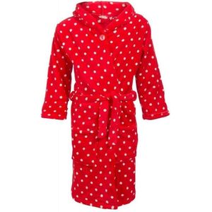 Playshoes Fleece Badjas Dots met Stip Dessin Rood/Wit