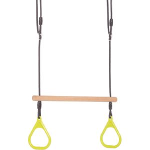 DICE - houten trapeze met kunststof ringen - lime - zwart touw