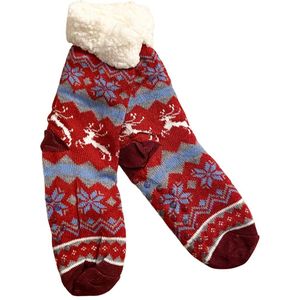 Warme Thermo Fleece Kerstsokken / Sokken | Warme / Gevoerde Sokken | One Size - Rood-Blauw