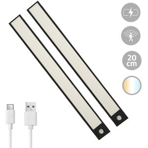 2x Kastverlichting met bewegingssensor - Dual White - 20 cm - Kastverlichting oplaadbaar - Zwart - Voordeelset van 2 stuks