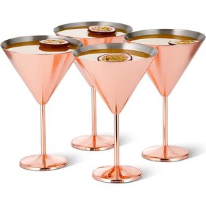 4 grote martini cocktailglazen van roestvrij staal (XL 460 ml), roségoud / koper Mat, robuust en breukvast, geschenkset voor verjaardagen en Kerst
